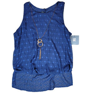 IZ Byer Navy Blue Gathered Front Sleeveless Dress Blouse Women's SZ L